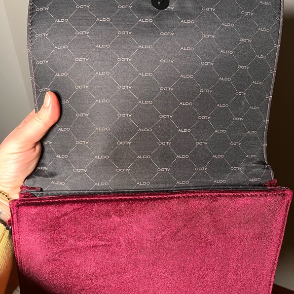 Aldo‎ Velvet Crossbody Bag with Chain - Deep Red - Picture 4 of 10